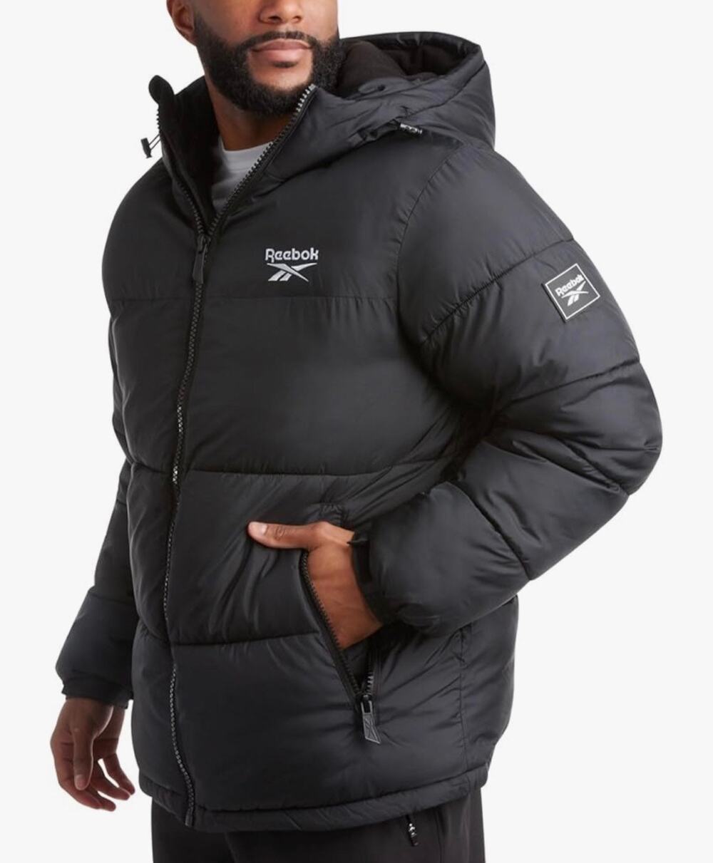 NWOT Reebok Mens Wind Water Resistant Insulated Puffer Jackets Black Sz XL